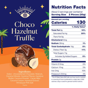 100% Dark Choco <br> <span class="subtitle-pro"> Snack Bites </span> <br> Choco Hazelnut Truffle MAGICdATES 