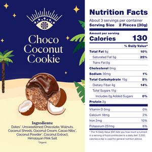 100% Dark Choco <br> <span class="subtitle-pro"> Snack Bites </span><br> Choco Coconut Cookie MAGICdATES 